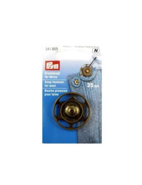 Zatrzask do obszywania wełną PRYM - 35 mm - stary mosiądz - 341855