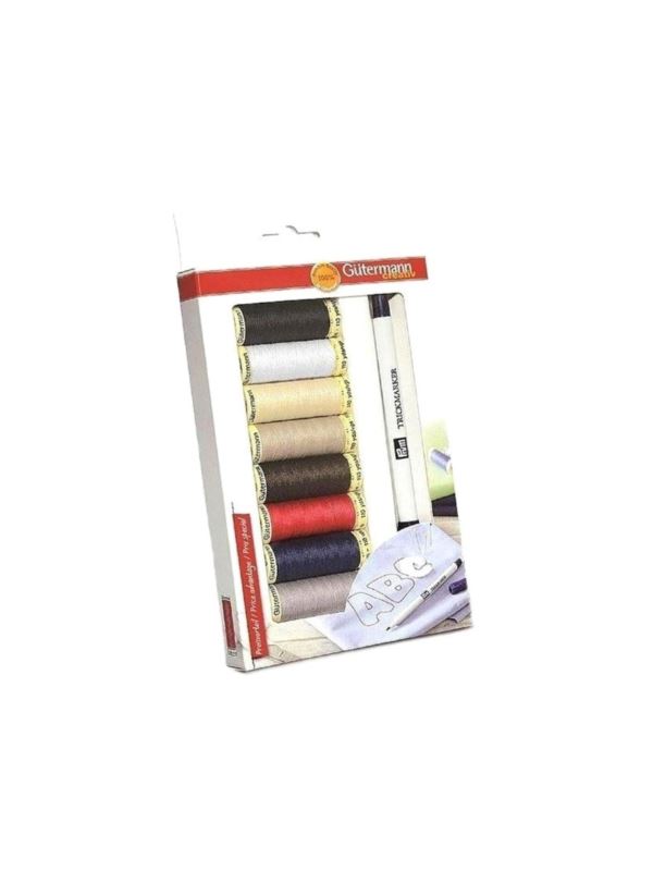 Zestaw nici uniwersalnych GUTERMANN + akcesoria krawieckie i pisak znikający - 734571 - 8szt.x100mb/opak.