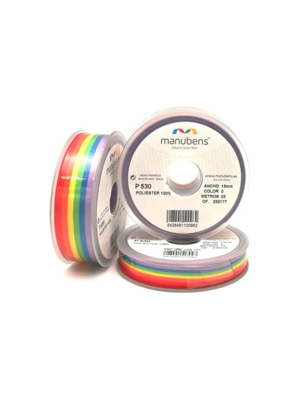 Taśma poliestrowa dwustronna MANUBENS - Tęcza - 18 mm - 25mb/szt.