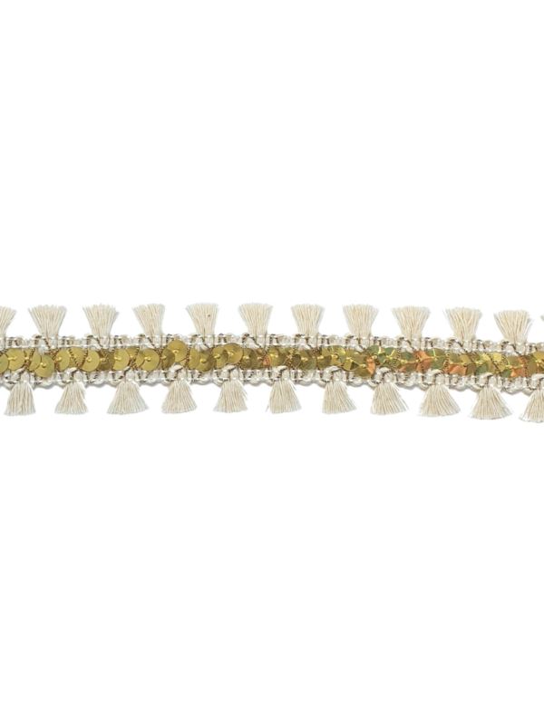 Taśma bawełniana z cekinami i chwościkami - 30 mm - 12,5mb/opak.