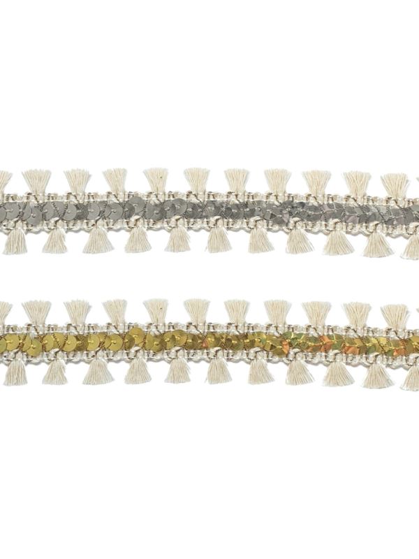 Taśma bawełniana z cekinami i chwościkami - 30 mm - 12,5mb/opak.