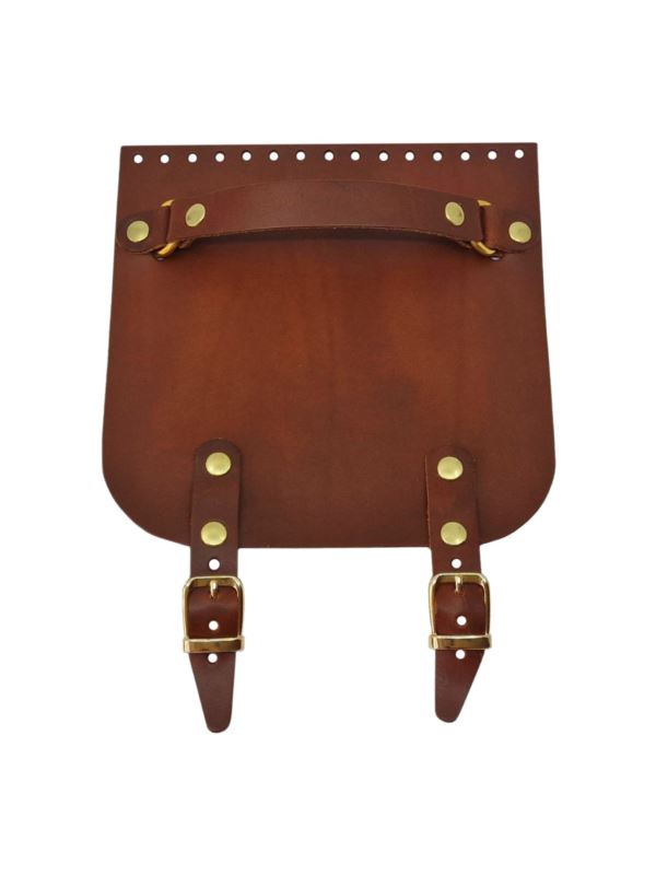 Klapka do toreb skórzana naturalna na magnes (dwie klamry) - Jucht - 200x200 mm - KLAP20X20