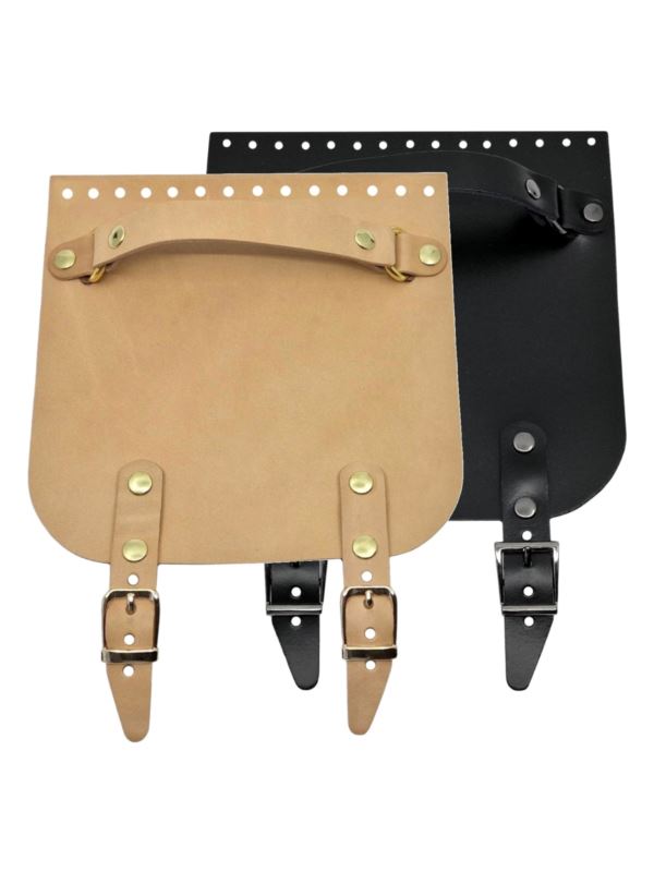 Klapka do toreb skórzana naturalna na magnes (dwie klamry) - Jucht - 200x200 mm - KLAP20X20