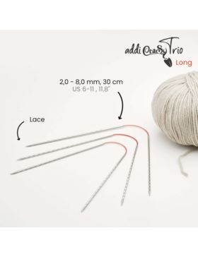 Druty wielozadaniowe na żyłce metalowe ergonomiczne ADDI - CraSy Trio Novel Long - 30 cm - 770-2 - 3szt./opak.