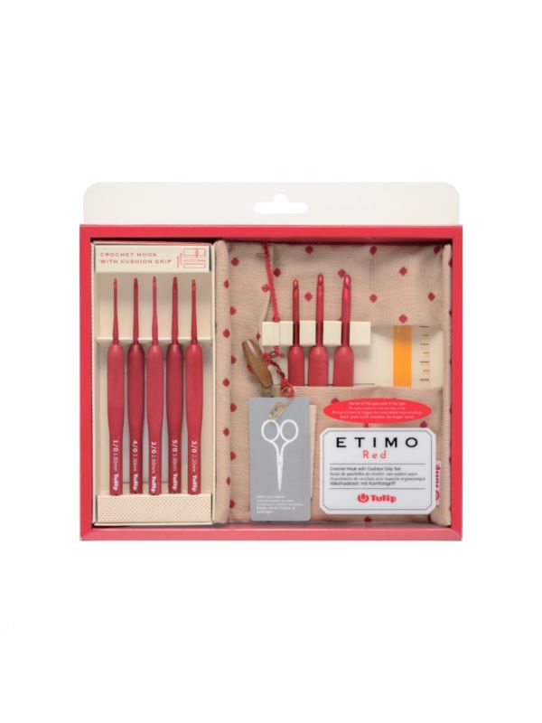 Zestaw szydełek aluminiowych z ergonomiczną rączką z akcesoriami TULIP - Etimo Red - 1,80-5,00 mm - TED-001E