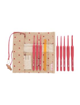 Zestaw szydełek aluminiowych z ergonomiczną rączką z akcesoriami TULIP - Etimo Red - 1,80-5,00 mm - TED-001E