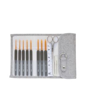 Zestaw szydełek aluminiowych z ergonomiczną rączką z akcesoriami TULIP - Etimo - 2,00-6,00 mm - TES-002 SILVER