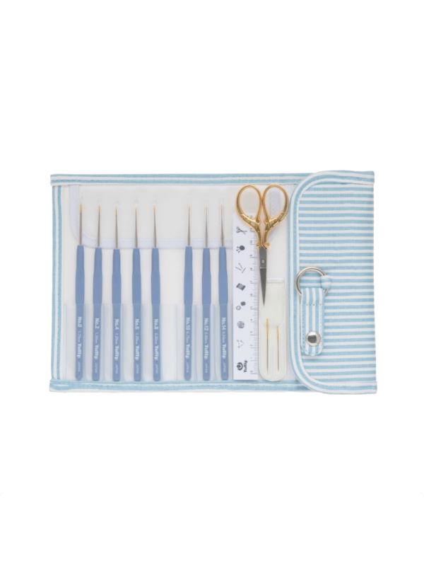 Zestaw szydełek stalowych z ergonomiczną rączką z akcesoriami TULIP - Etimo - 0,50-1,75 mm - TLG-002 GOLD