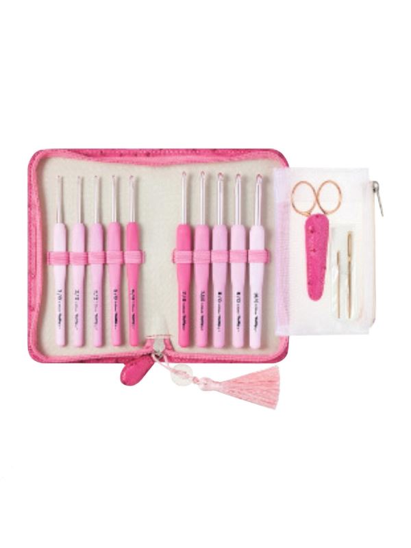 Zestaw szydełek aluminiowych z ergonomiczną rączką z akcesoriami TULIP - Etimo Rose - 2,00-6,00 mm - TER-001E