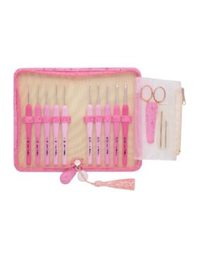 Zestaw szydełek stalowych/aluminiowych z ergonomiczną rączką z akcesoriami TULIP - Etimo Rose - 0,90-3,50 mm - TEL-001E