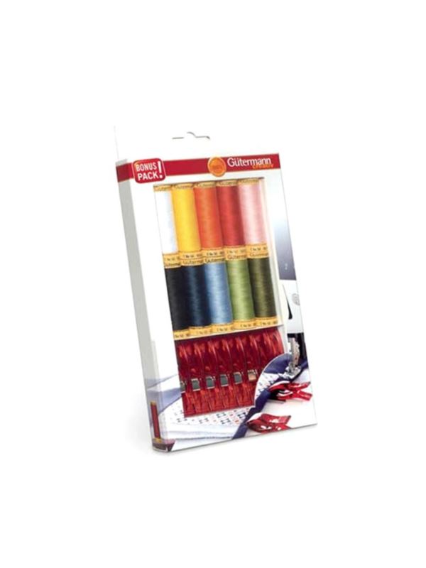 Zestaw nici bawełnianych GUTERMANN + klipsy krawieckie - 734585 - 10szt.x100mb/opak.