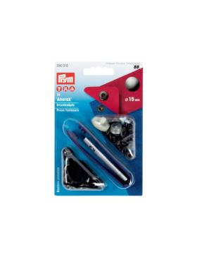 Zestaw zaciskacz + napy metalowe PRYM - Anorak - 15,00 mm - czarne - 390310 - 10szt./opak.