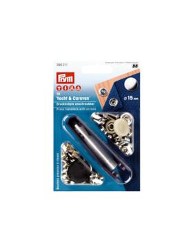 Zestaw zaciskacz + napy metalowe PRYM - Yacht & Caravan - 15,00 mm - niklowane - 390211 - 10szt./opak.