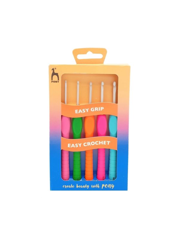 Zestaw szydełek teflonowych z ergonomiczną rączką PONY - Easy Grip - 2,00-4,00 mm x 14 cm - 56833 - 5szt./opak.