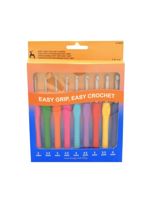 Zestaw szydełek teflonowych z ergonomiczną rączką PONY - Easy Grip - 2,00-6,00 mm x 14 cm - 56810 - 9szt./opak.