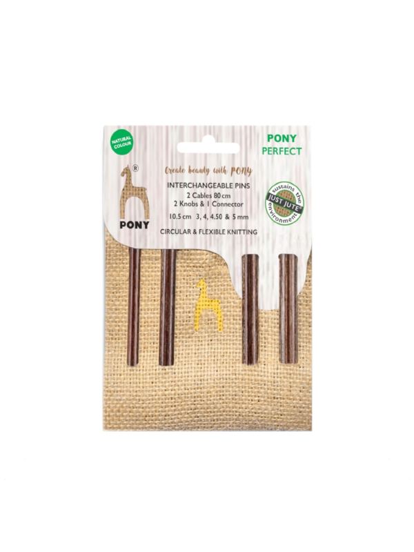 Zestaw drewnianych drutów z wymiennymi żyłkami PONY - Perfect Jute - 3,00-5,00 mm x 10,5 cm - 49164/01