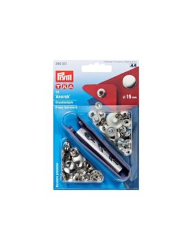 Zestaw zaciskacz + napy metalowe PRYM - Anorak - 15,00 mm - niklowane - 390301 - 10szt./opak.
