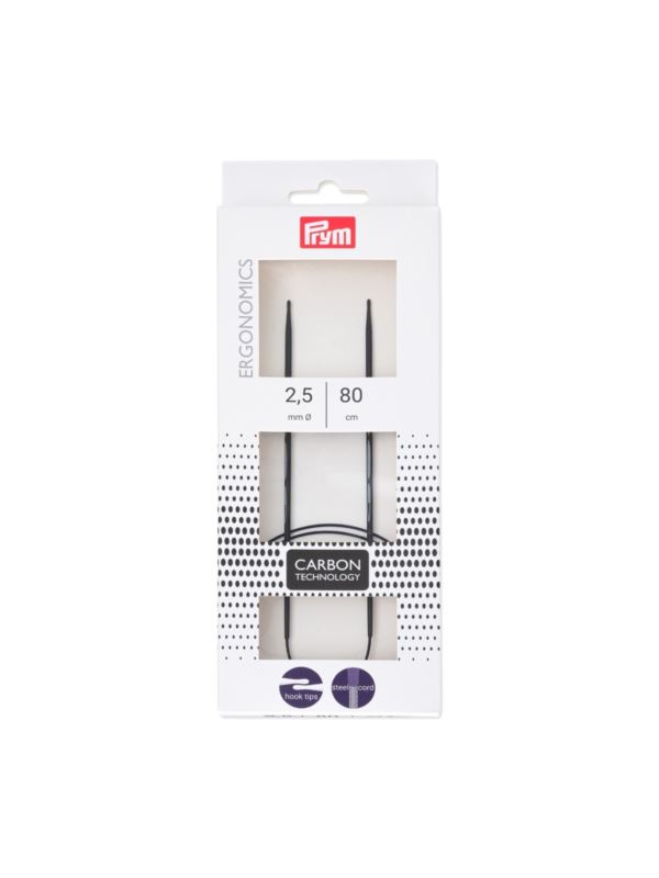 Druty na żyłce ergonomiczne PRYM - Carbon - 80 cm