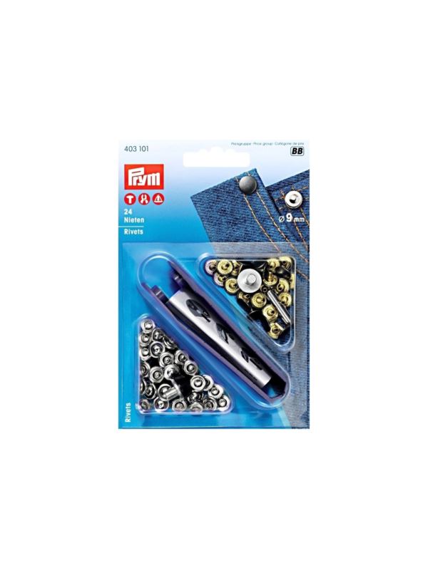 Zestaw zaciskacz + nity uniwersalne PRYM - 9 mm - 403101 - 24szt./opak.