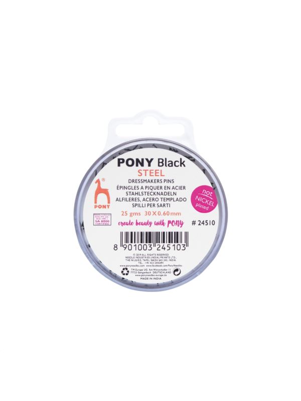 Szpilki niklowane zwykłe z gąbką PONY - BLACK - 0,60x30 mm - 24510 - 25g/opak.