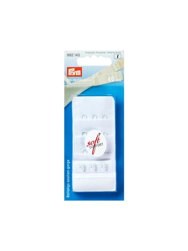 Przedłużacz obwodu do biustonosza PRYM - 3x3 haftki - 40 mm - biały - 992145