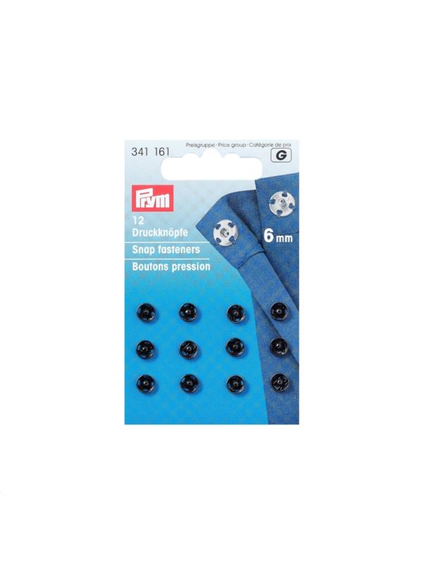Zatrzaski metalowe PRYM - 6 mm - czarne - 341161 - 12szt./opak.