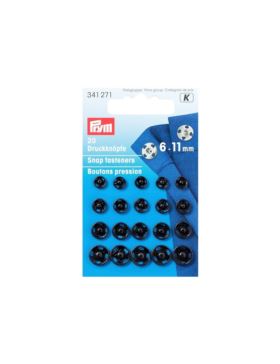 Zatrzaski metalowe PRYM - 6-11 mm - czarne - 341271 - 20szt./opak.