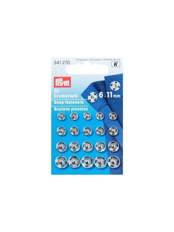 Zatrzaski metalowe PRYM - 6-11 mm - srebrne - 341270 - 20szt./opak.