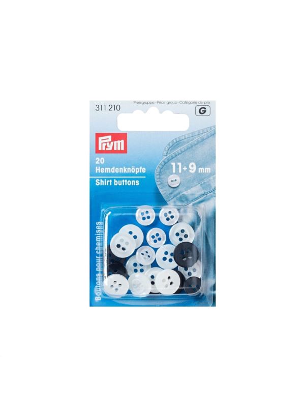 Guziki plastikowe do koszuli PRYM - 11+9 mm - białe/czarne - 311210 - 20szt./opak.