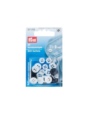 Guziki plastikowe do koszuli PRYM - 11+9 mm - białe/czarne - 311210 - 20szt./opak.