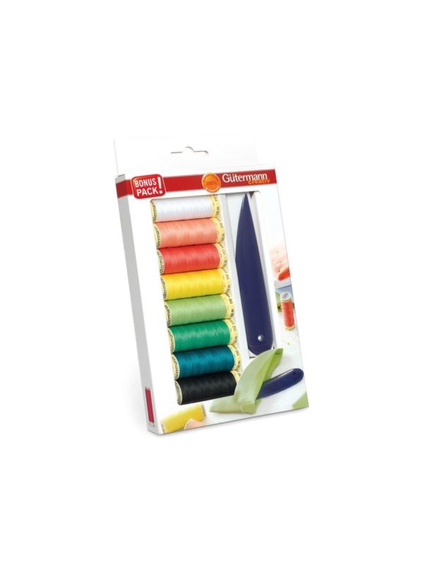 Zestaw nici uniwersalnych GUTERMANN + nożyk do wypychania brzegów - 734582 - 8szt.x100mb/opak.