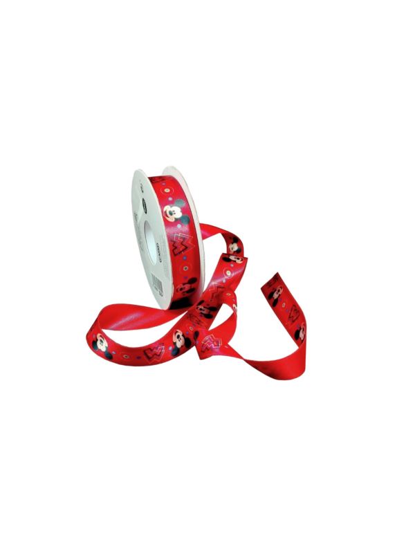 Tasiemka satynowa jednostronna - 15 mm - Myszka Mickey - 60215 - 10mb/opak.