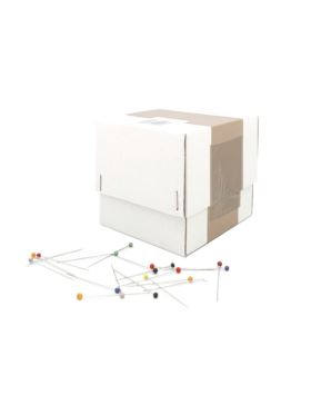 Szpilki z szklanymi kolorowymi główkami w kartonie - 0,65x44 mm - 250g/opak.