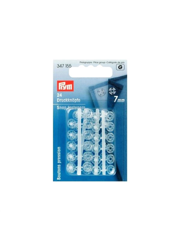 Zatrzaski plastikowe PRYM - 7 mm - transparentne - 347155 - 24szt./opak.