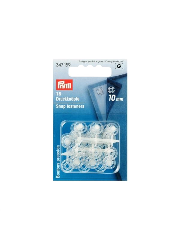 Zatrzaski plastikowe PRYM - 10 mm - transparentne - 347159 - 18szt./opak.