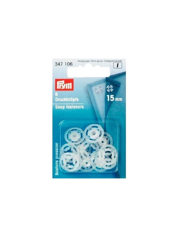 Zatrzaski plastikowe PRYM - 15 mm - transparentne - 347106 - 6szt./opak.