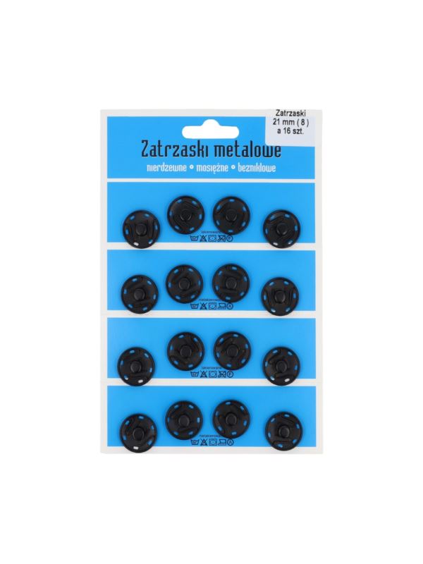 Zatrzaski metalowe - 21 mm - czarne - 16szt./opak.