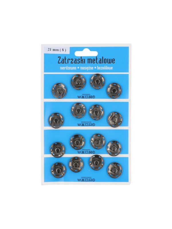 Zatrzaski metalowe - 21 mm - grafitowe - 16szt./opak.