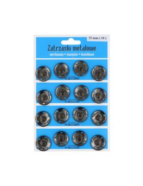 Zatrzaski metalowe - 25 mm - grafitowe - 16szt./opak.
