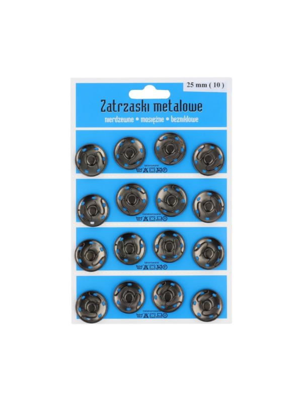 Zatrzaski metalowe - 25 mm - grafitowe - 16szt./opak.