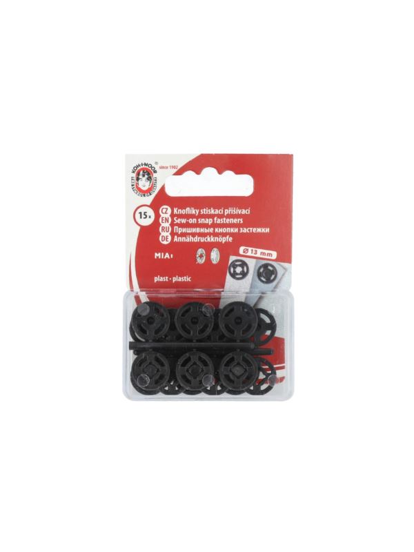 Zatrzaski plastikowe KOH-I-NOOR 5 - 13 mm - czarne - 5x15szt./opak.
