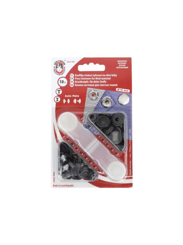 Napy metalowe KOH-I-NOOR - Auto Moto - 15 mm - czarne - 10szt./opak.