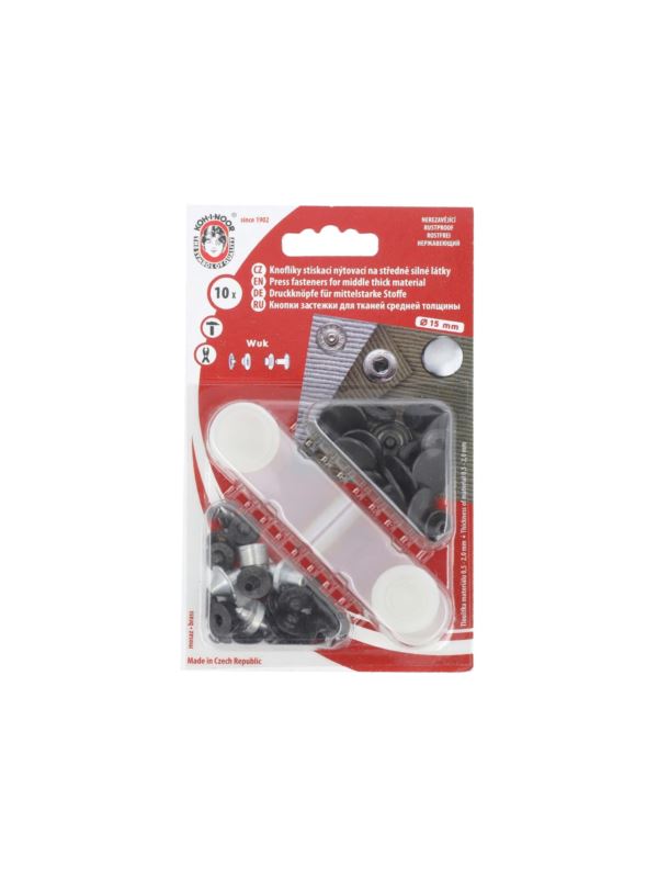 Napy metalowe KOH-I-NOOR - Wuk - 15 mm - czarne - 10szt./opak.