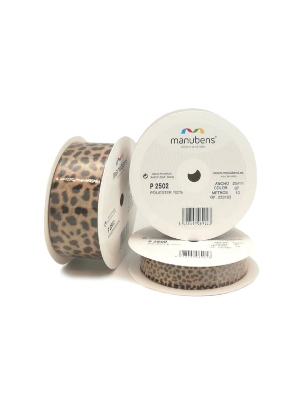 Tasiemka dwustronnie drukowana MANUBENS - Lampart - 38 mm - kol.087 - 10mb/szt.