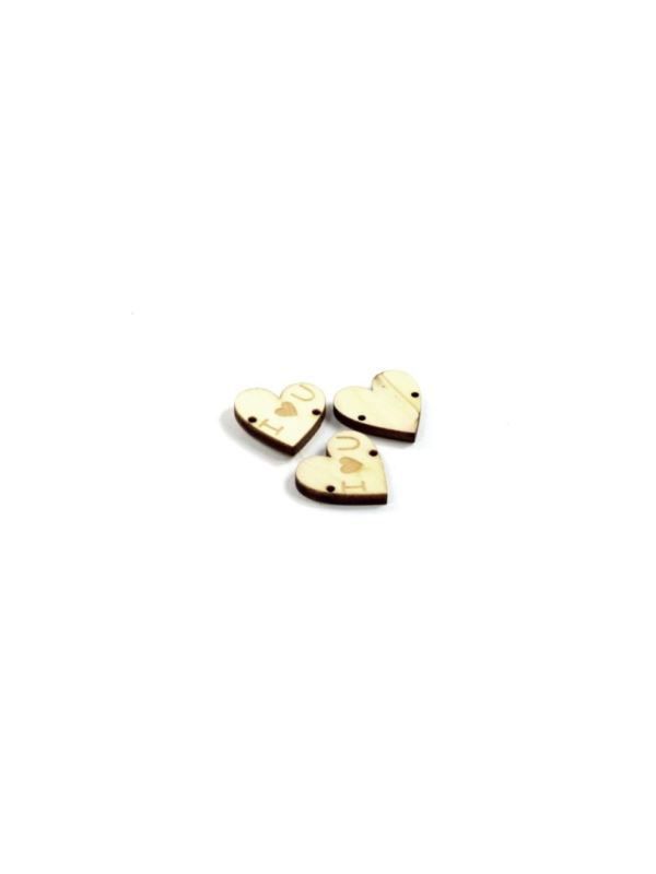 Zawieszki do przyszywania drewniane - 20 mm - serce - I Love You - 20szt./opak.
