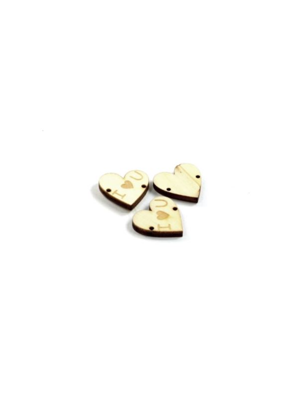 Zawieszki do przyszywania drewniane - 30 mm - serce - I Love You - 20szt./opak.