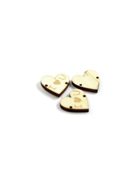 Zawieszki do przyszywania drewniane - 40 mm - serce - I Love You - 10szt./opak.