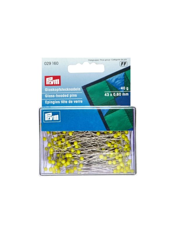 Szpilki z szklanymi żółtymi główkami PRYM - 0,60x43 mm - 029160 - 40g/opak.