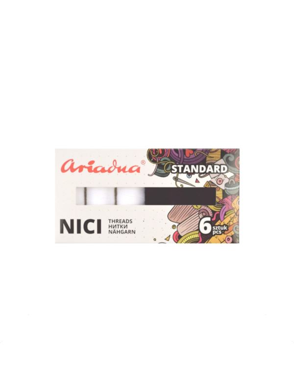Zestaw nici ARIADNA - Talia 120 - biało-czarne - 6szt.x200mb/opak.