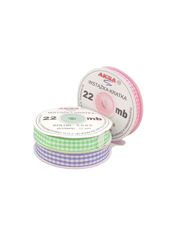 Wstążka ozdobna w kratkę - 12 mm - 22mb/szt.
